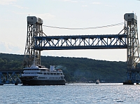 Portage Lake Bridgewith Great Lakes Cruise Ship MV Yorktown August 2012