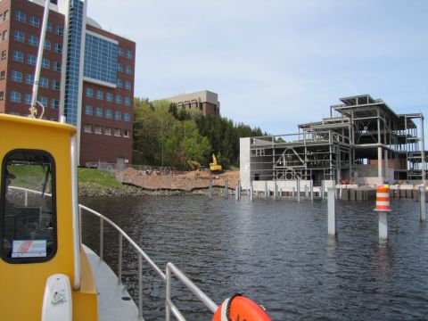 Great Lakes Research Center building from the approach to dock