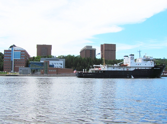 Great Lakes Maritime Academy of Traverse City Training Ship State of Michigan cruising by Michigan Tech waterfront